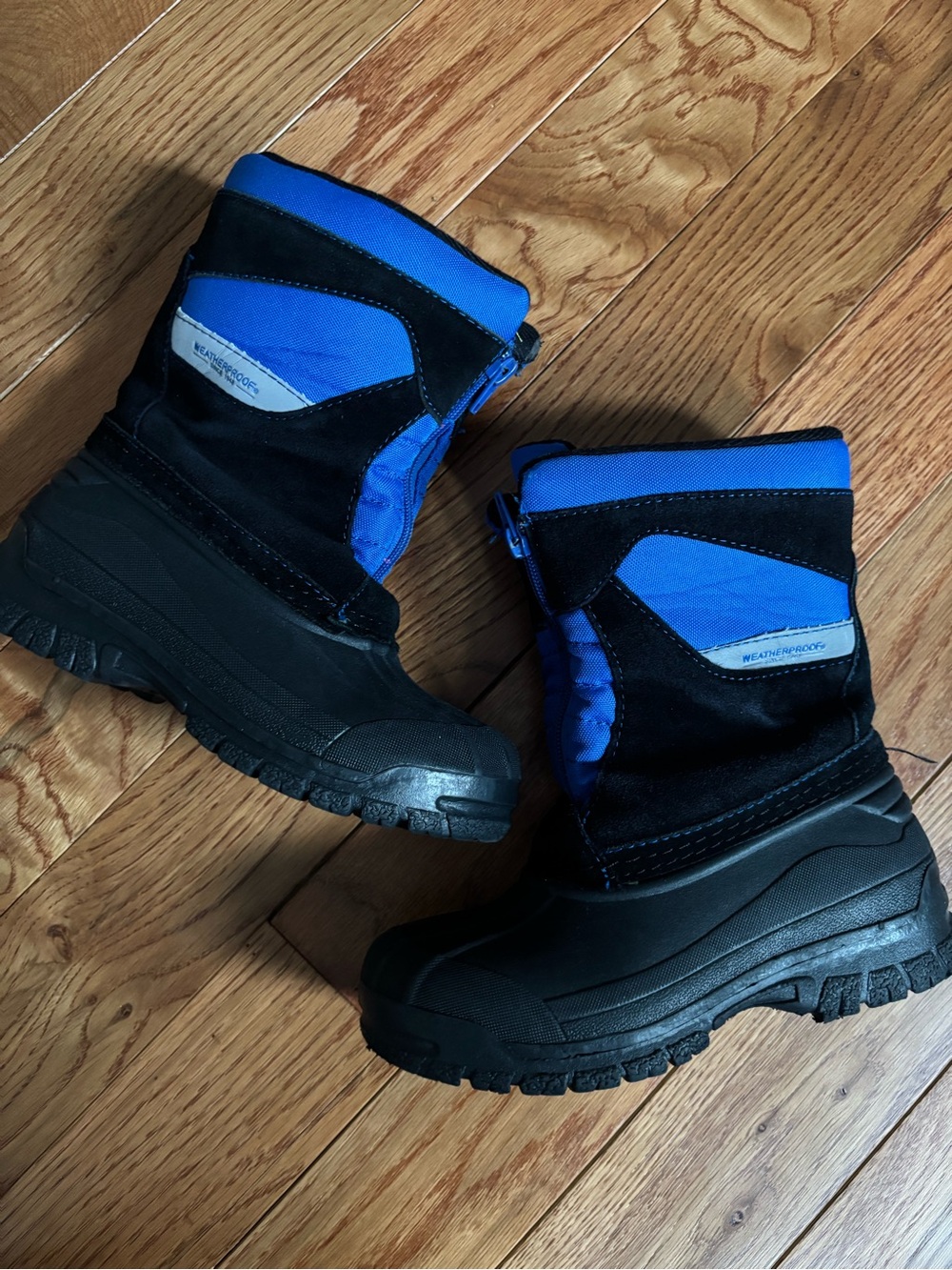 Weatherproof Kids Size 13 Blue & Black Winter Snow Boots Zip Up